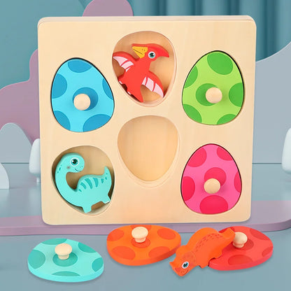 Dinosaur Eggs Pegged Puzzle - Montessori Wood - Toddler Educational Toys