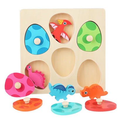 Dinosaur Eggs Pegged Puzzle - Montessori Wood - Toddler Educational Toys