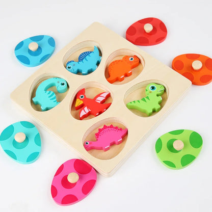 Dinosaur Eggs Pegged Puzzle - Montessori Wood - Toddler Educational Toys