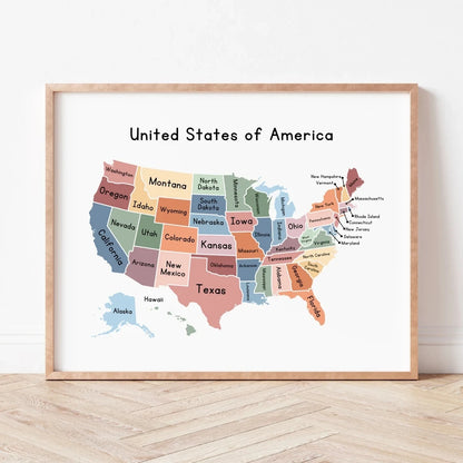 United States Map Educational Poster [Frame Not Included]