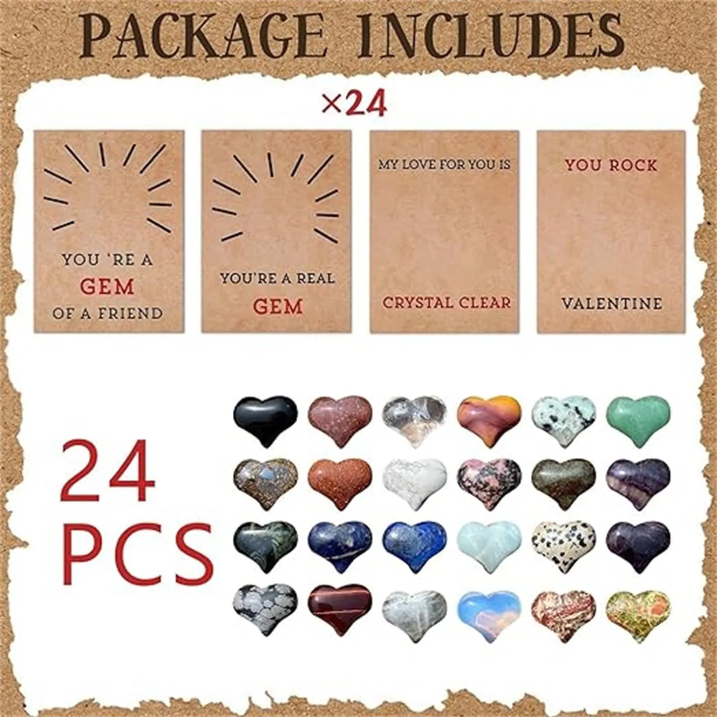 24 PCS Gem Stone Valentine Cards